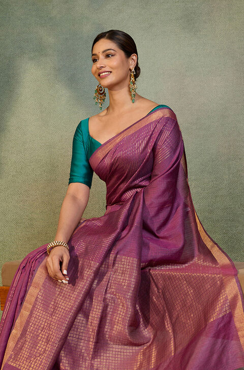 Purple Chattisgarh Woven Pure Tussar Silk Saree