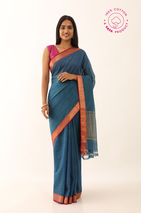 Dark Blue Pure Cotton Woven Mangalgiri Saree