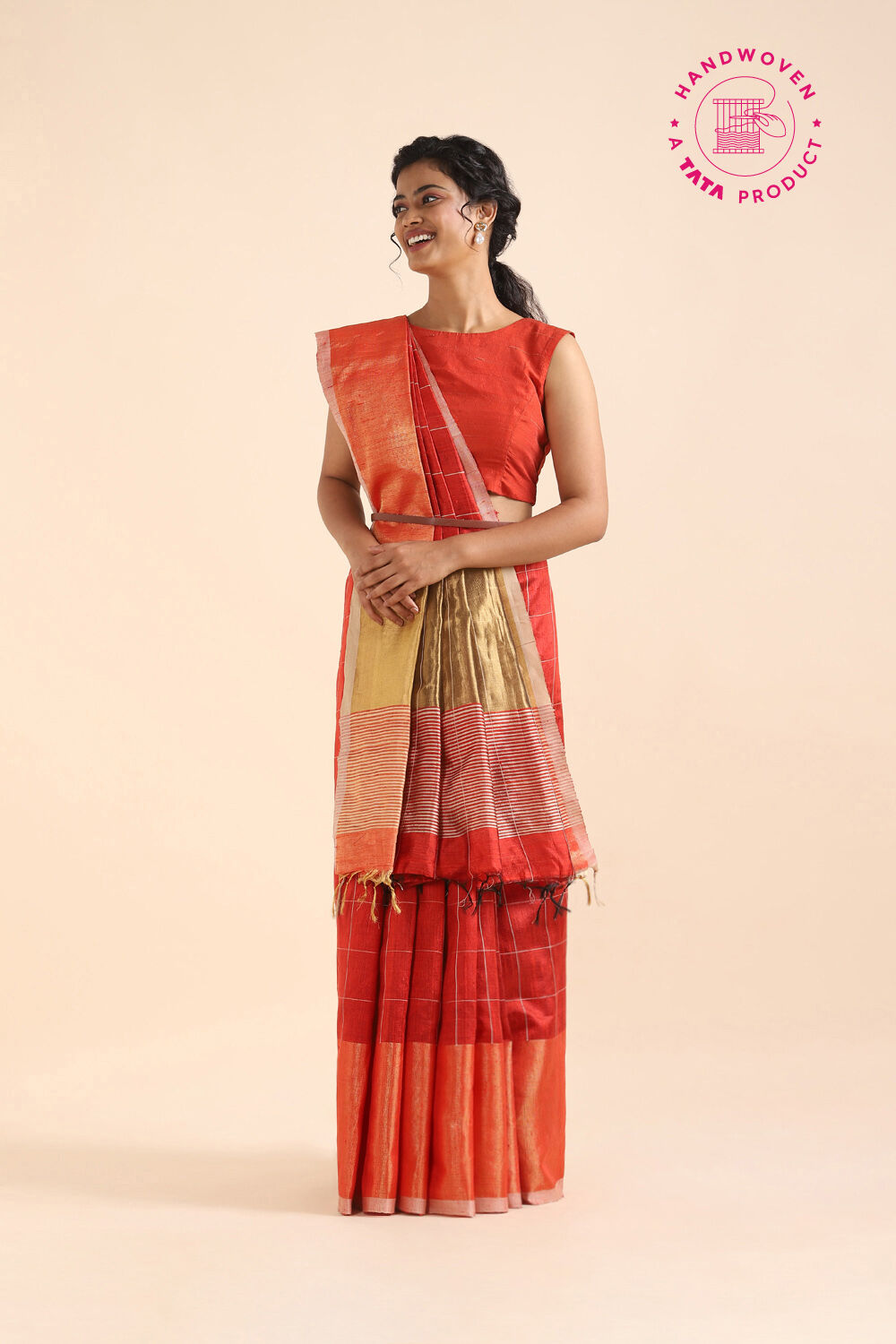 Red Pure Tussar Silk Bhagalpuri Saree image number null