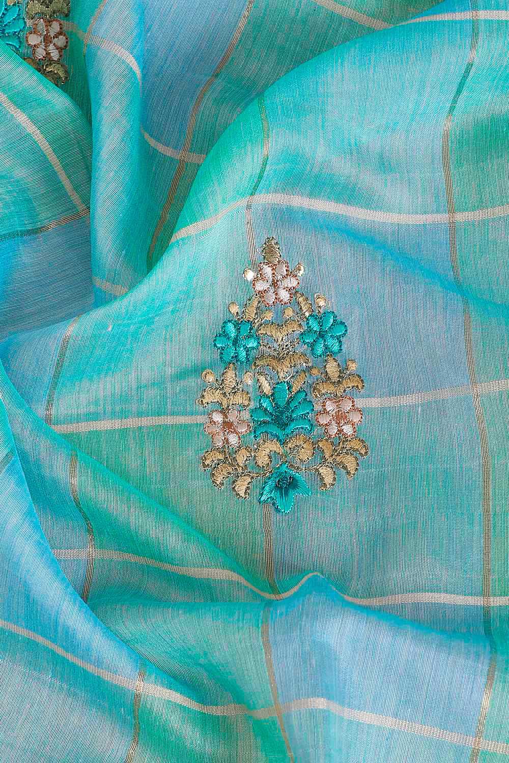Blue Pure Embroidered Saree image number null