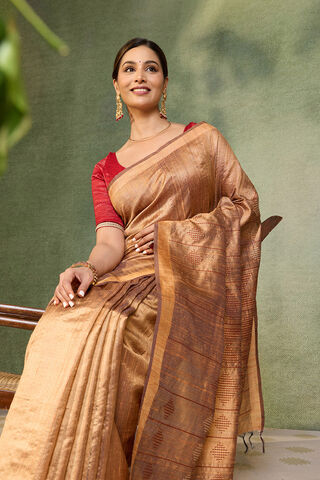Orange Bhagalpur Woven Pure Tussar Silk Saree image number
