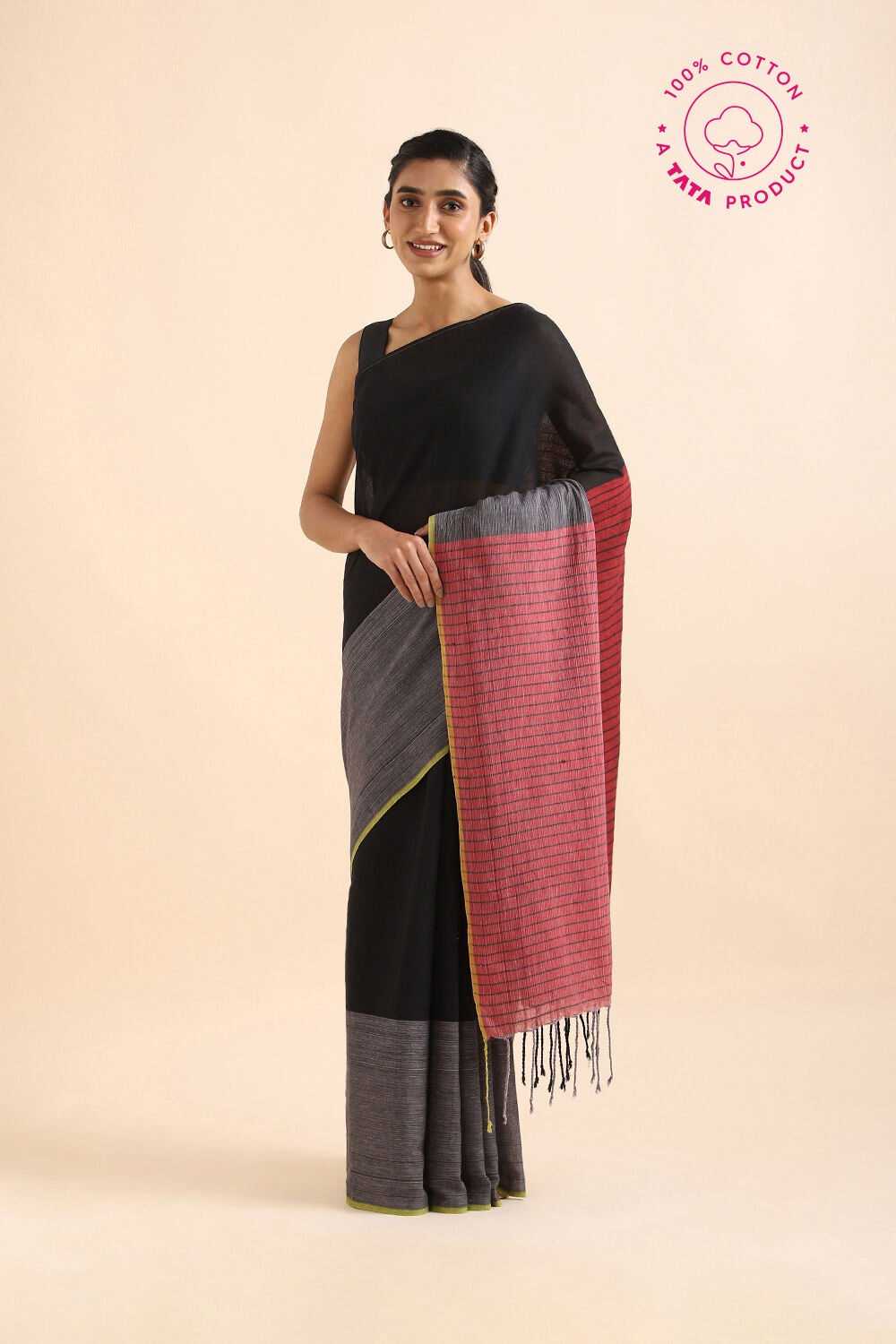 Black Pure Cotton Bengal Saree image number null