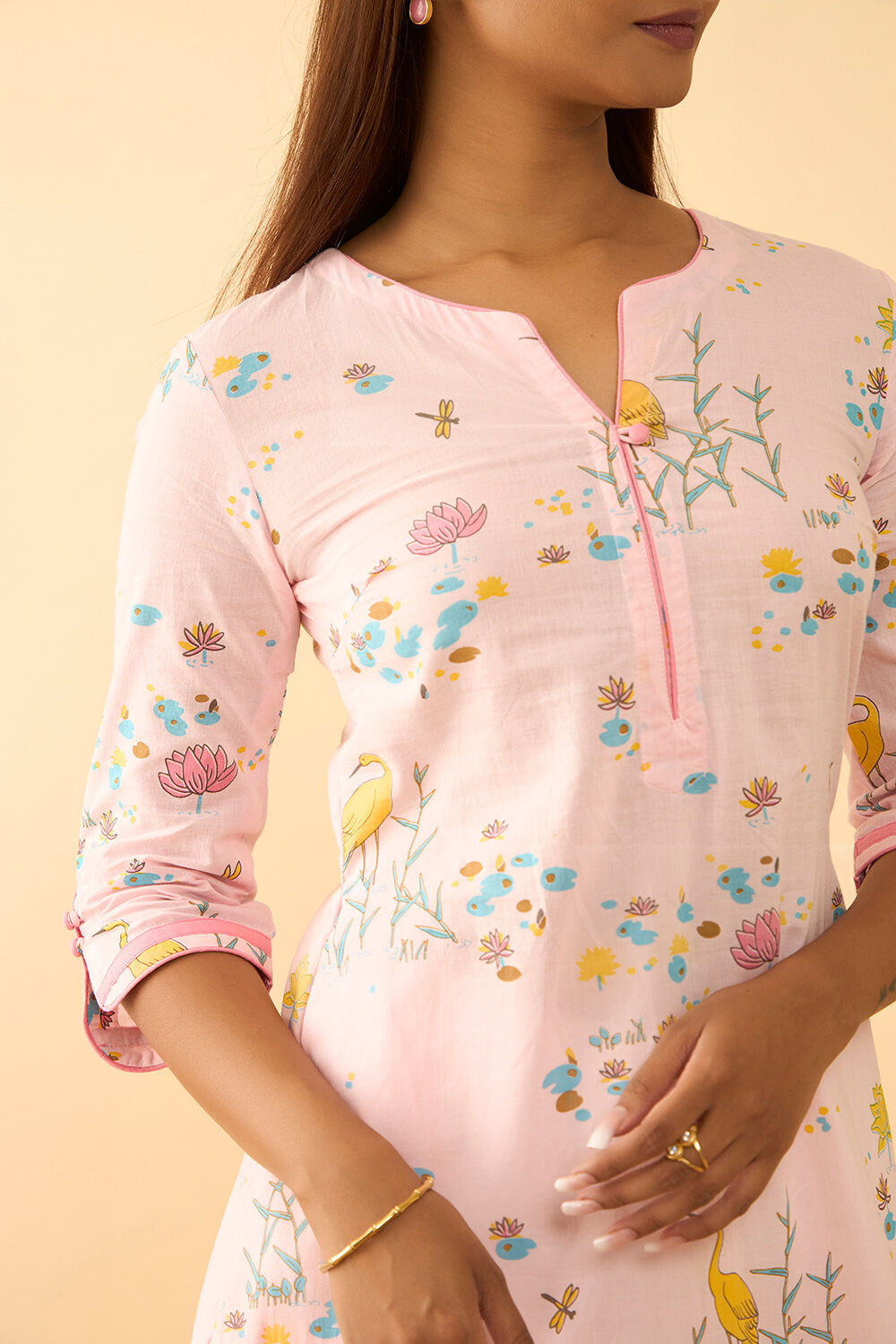 Light Pink Screen Printed Pure Cotton Kurta image number null