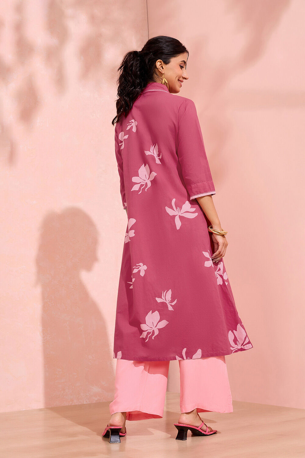 Dark Pink Screen Printed Pure Cotton Kurta image number null