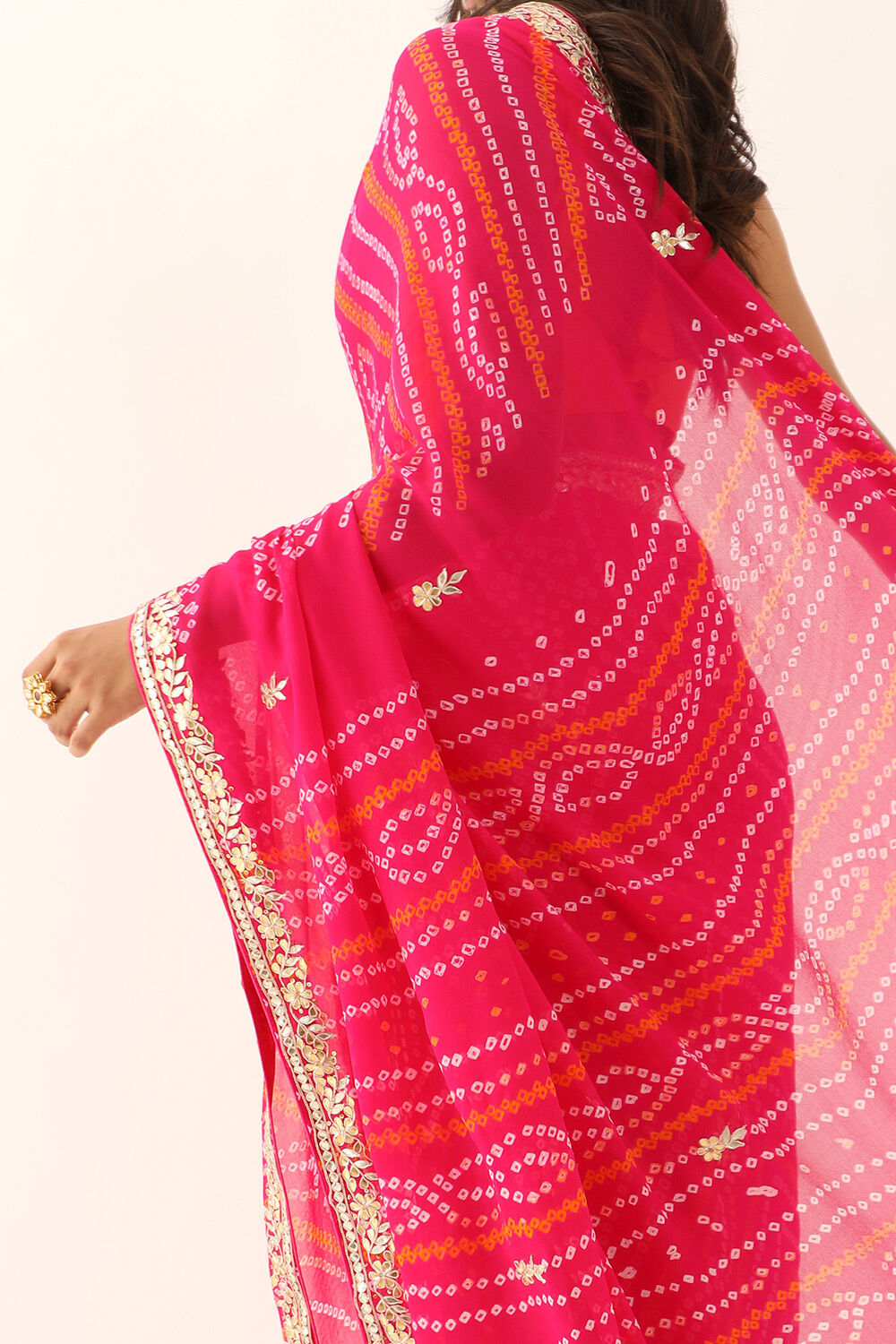 Pink Pure Silk Chiffon Gota Patti Saree image number null