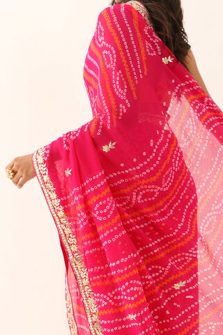Pink Pure Silk Chiffon Gota Patti Saree thumbnail image number null
