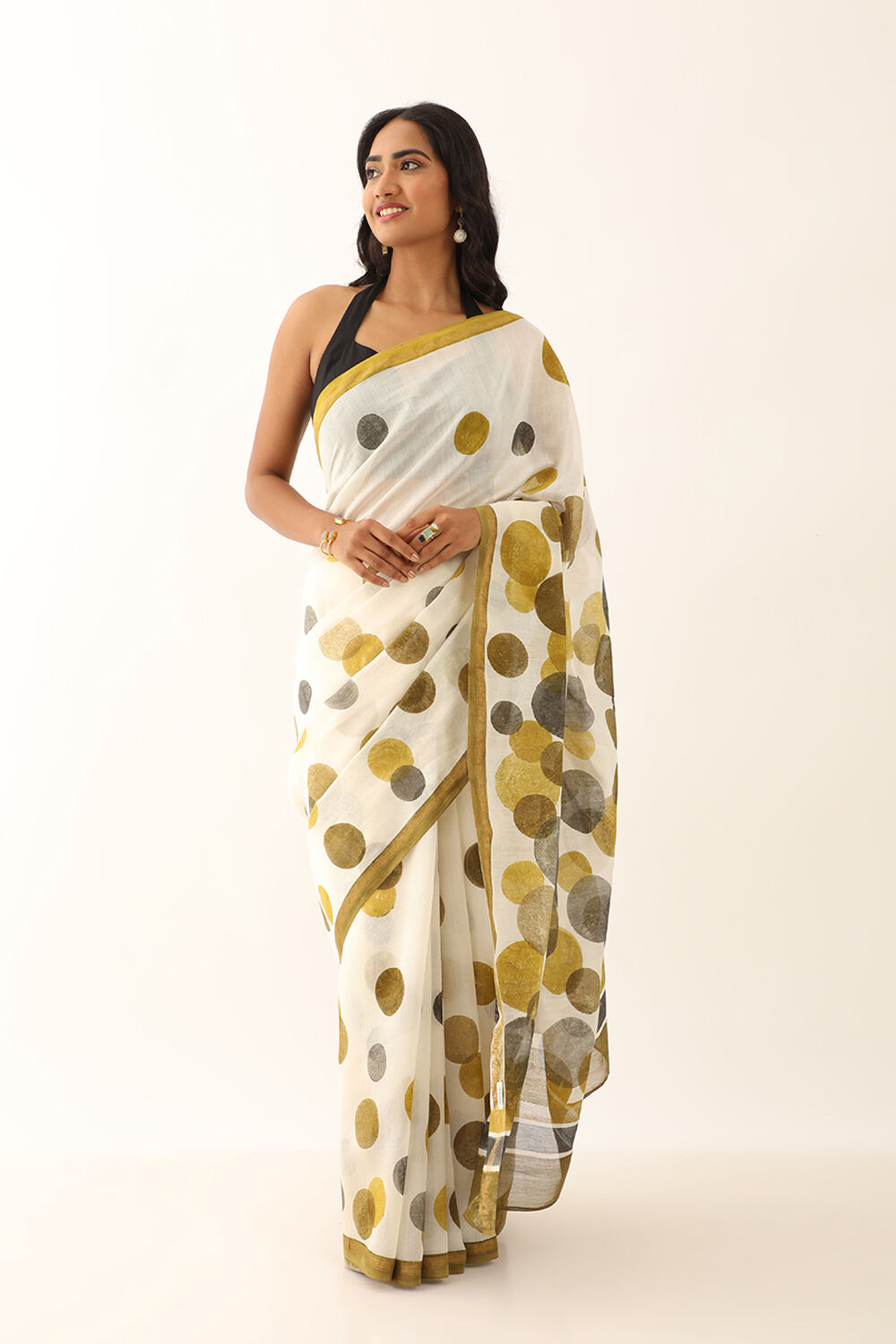 Off White Pure Silk Cotton Block Printed Saree image number null