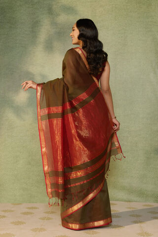Dark Green Woven Pure Silk Cotton Maheshwari Saree thumbnail image number null