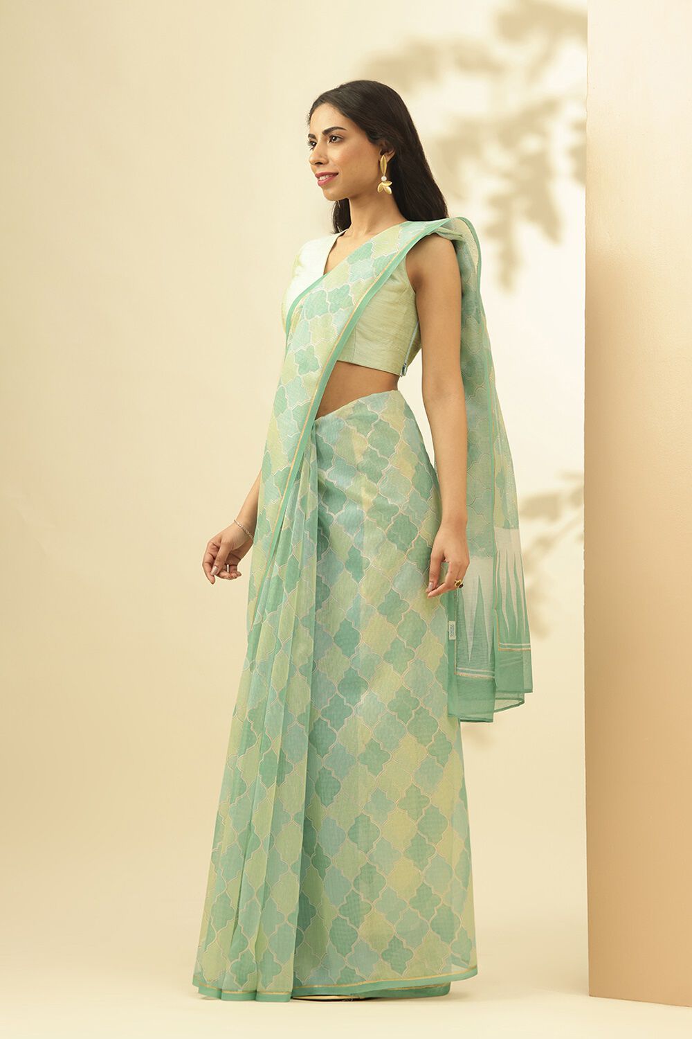 Green Screen printed Pure Silk Cotton Saree image number null