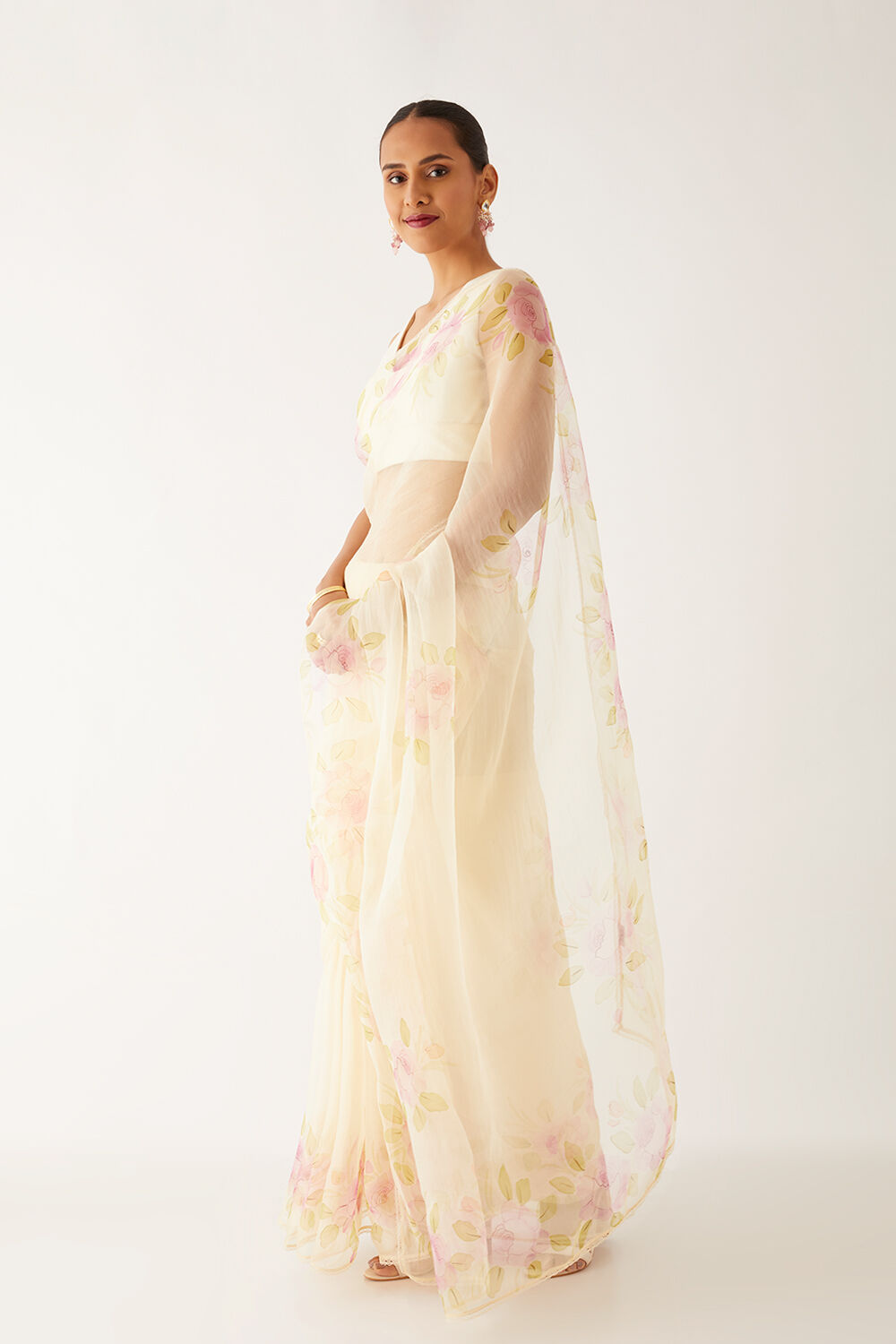 Light Orange Pure Organza Painted Saree image number null