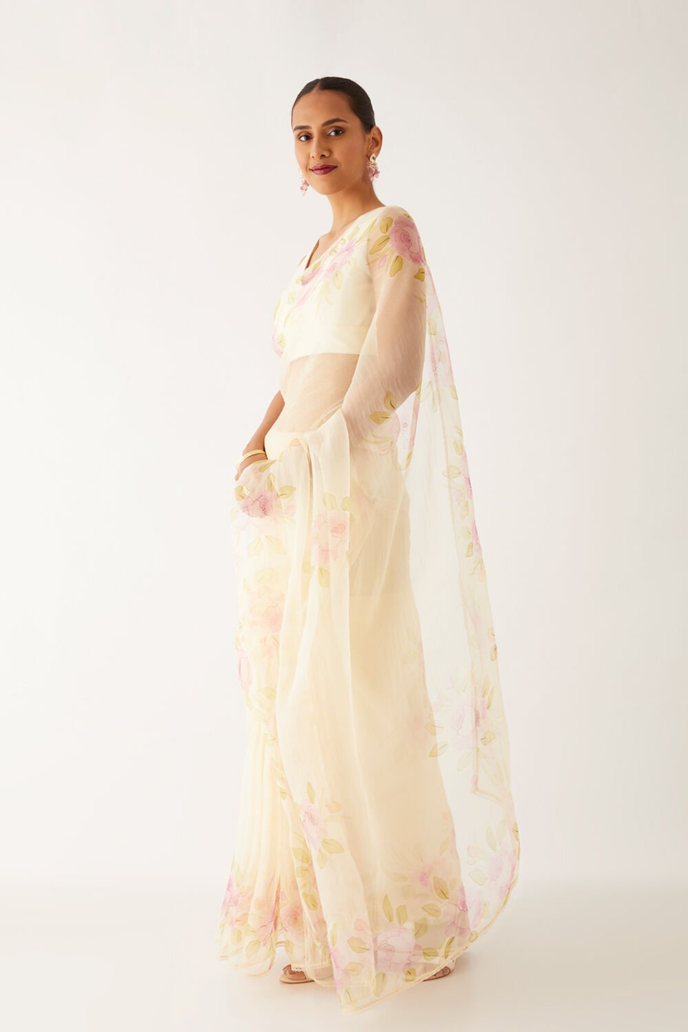 Light Orange Pure Organza Painted Saree image number null