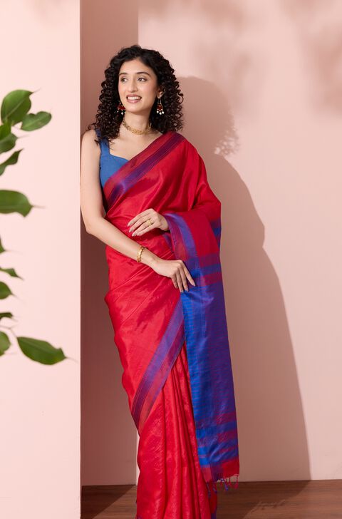 Red Pure Silk Woven Bishnupur Saree
