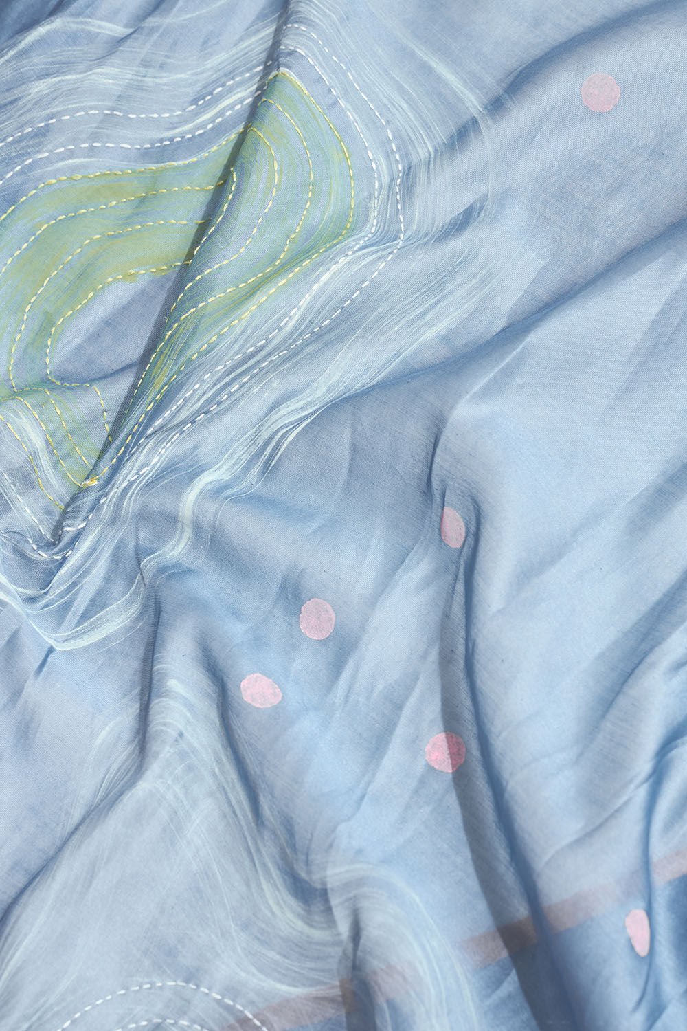 Light Blue Hand Painted Pure Silk Cotton Saree image number null