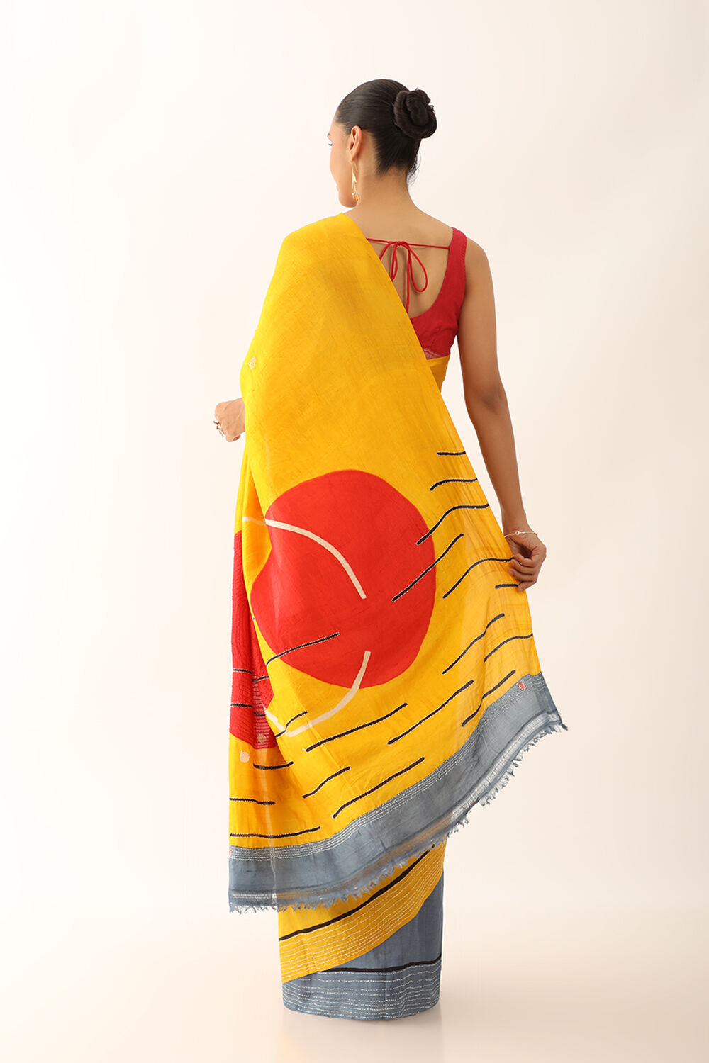 Yellow Murshidabad Pure Silk Hand Painted Saree image number null