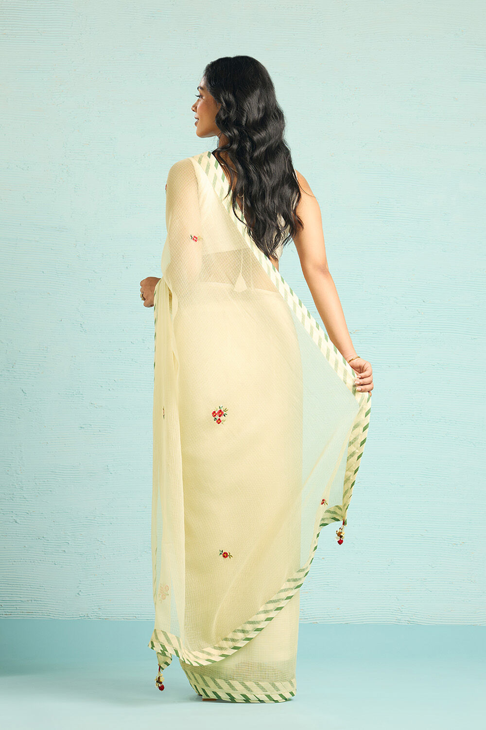 Off White Pure Kota Embroidered Saree image number null