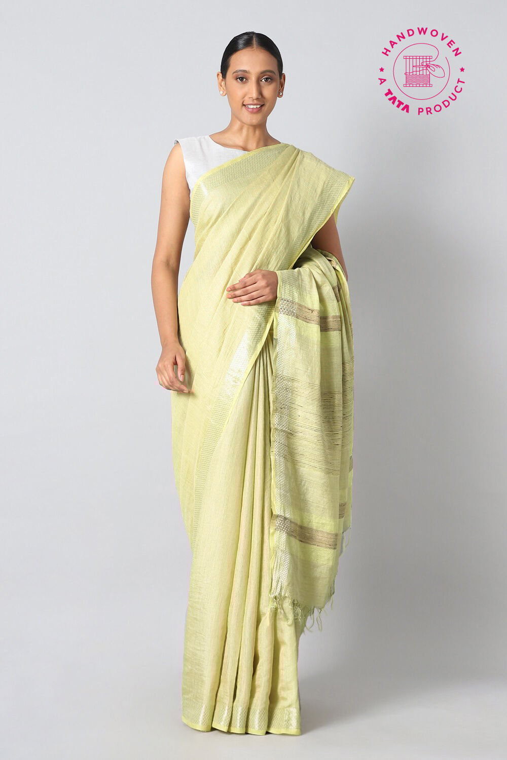 Yellow Pure Tussar Silk Bhagalpuri Saree image number null