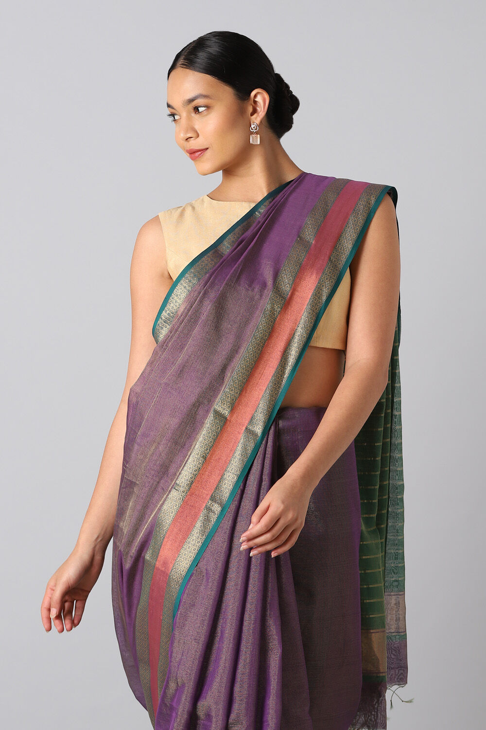 Purple Pure Cotton Tissue Maheswari Saree image number null