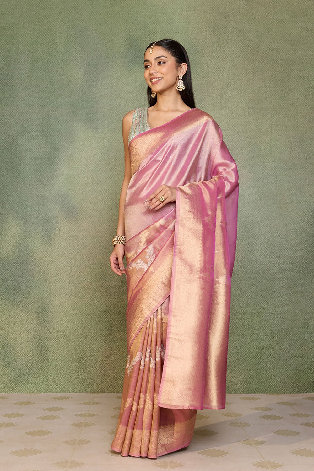Light Pink   Woven Viscose Tissue Saree image number null
