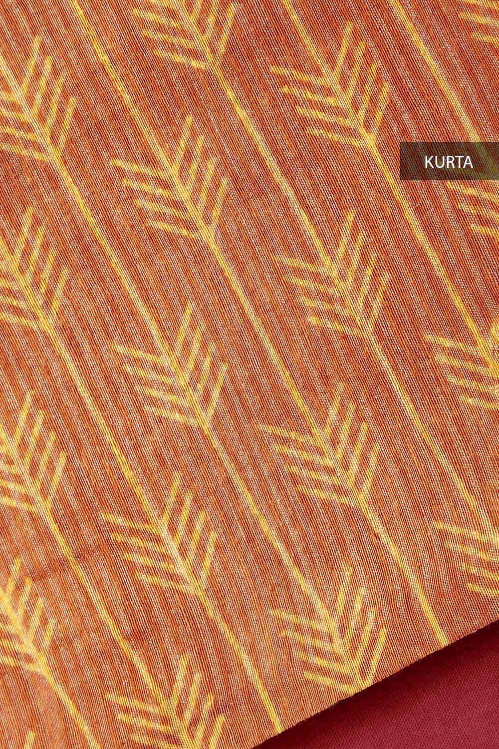 Orange Block Printed Tussar Suit image number null