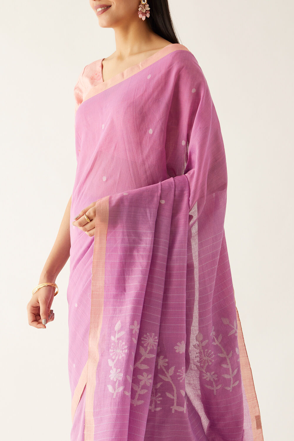 Violet Pure Cotton Bengal Saree image number null