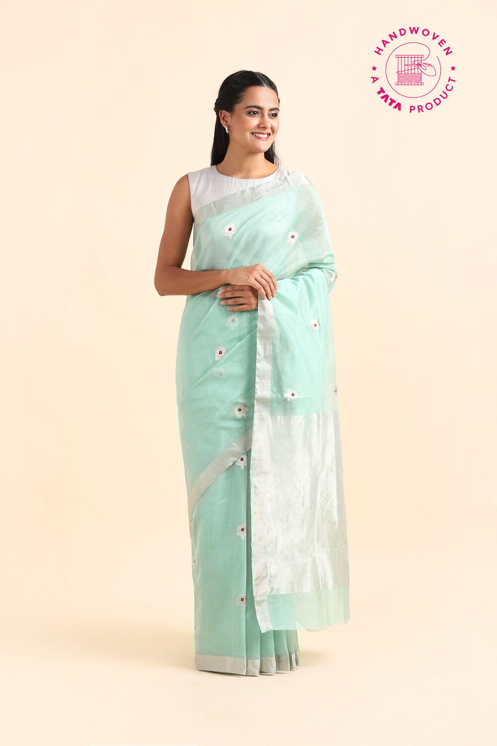 Light Green Pure Silk Cotton Chanderi Saree image number null