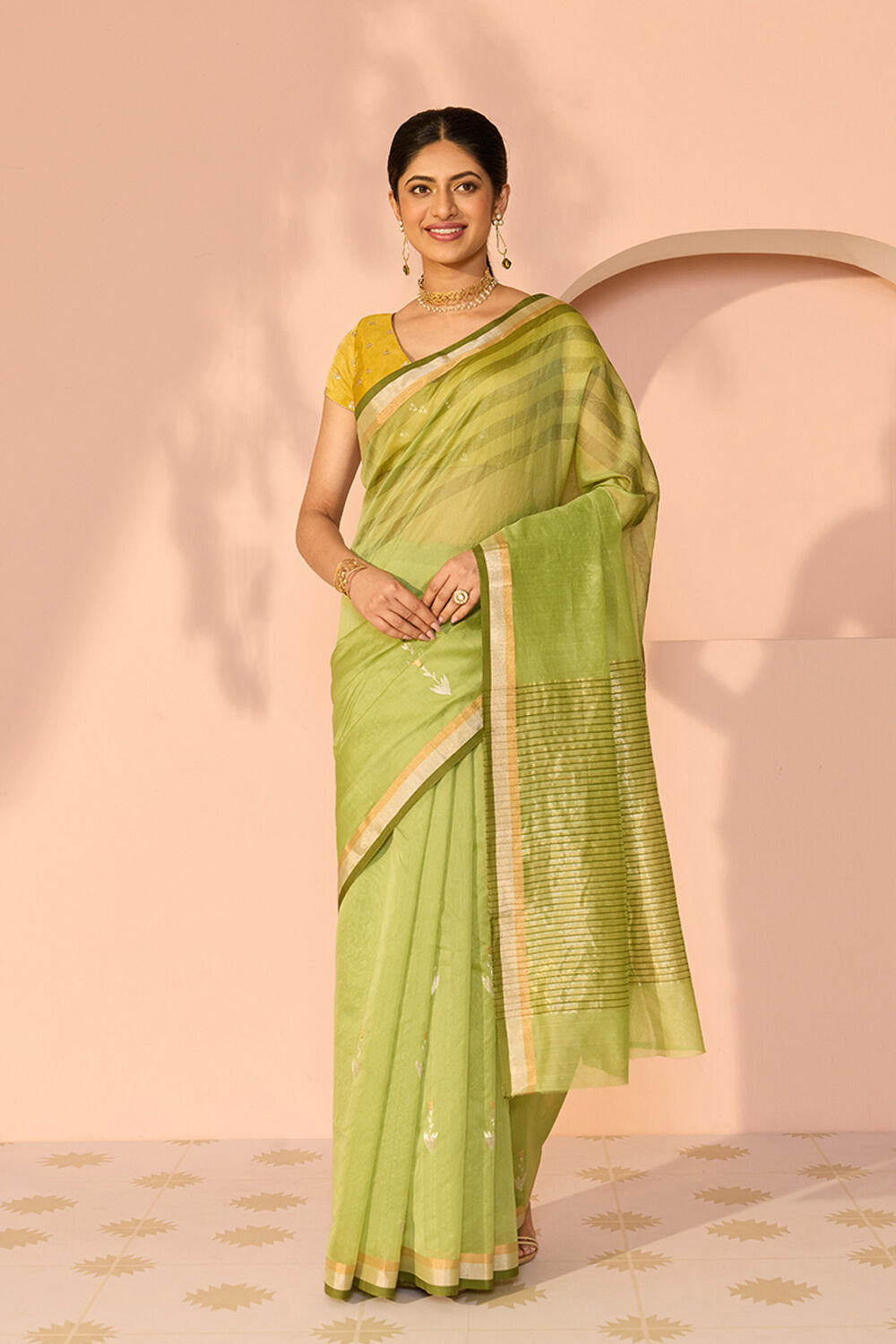 Green Eknaliya Pure Silk Cotton Chanderi Saree image number null