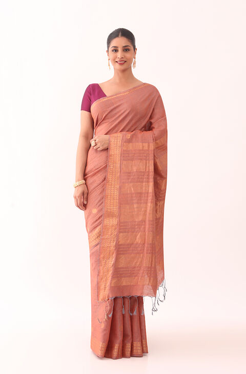 Orange Woven Pure Tussar Silk Saree