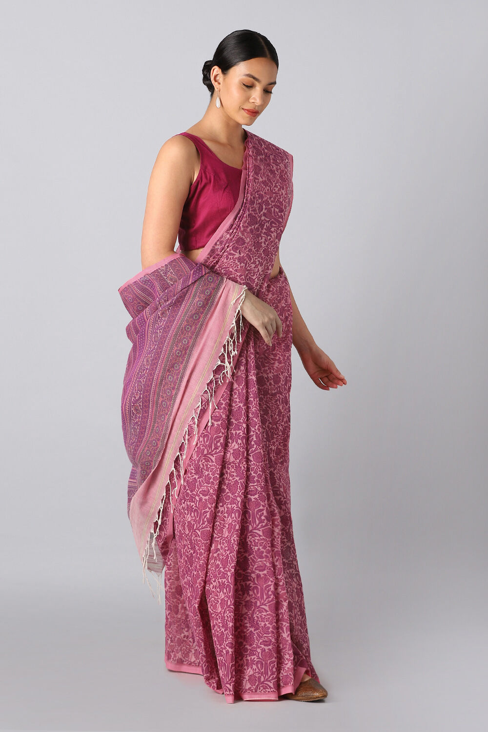 Pink Pure Cotton Printed Saree image number null