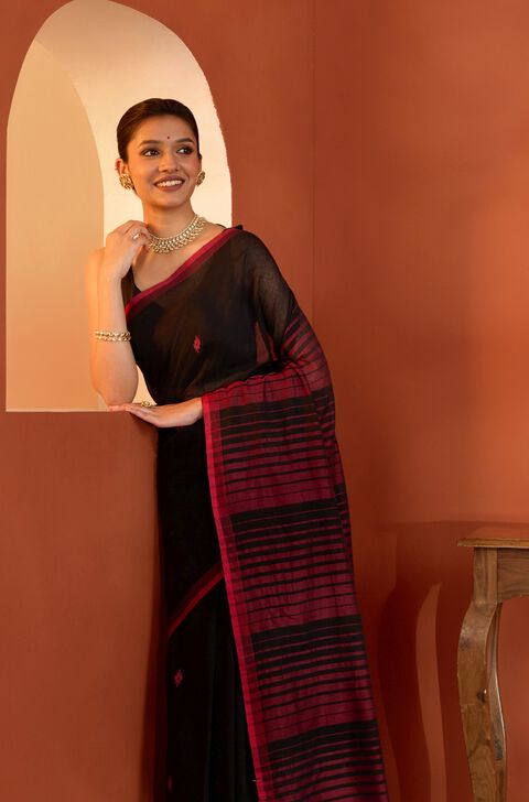 Black Bengal Pure Cotton Jamdani Saree