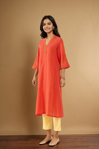 Orange Chikankari Pure Cotton Kurta thumbnail image number null