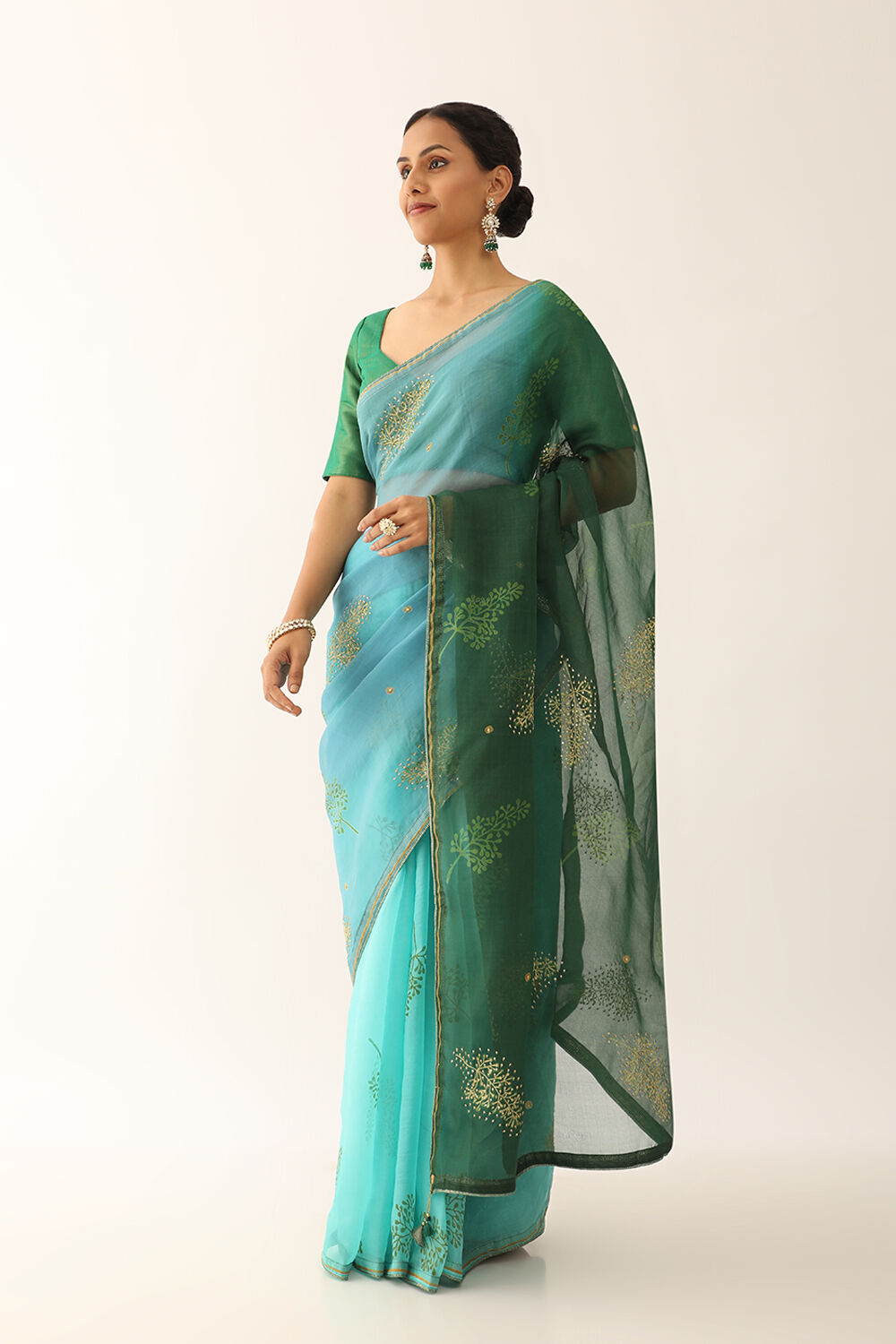 Blue Pure Silk Organza Hand Painted Saree image number null