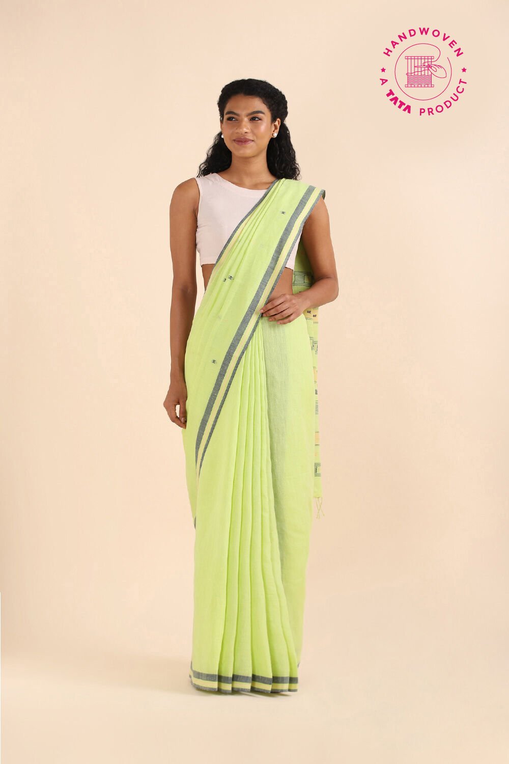 Light Green Pure Cotton Jamdani Saree image number null
