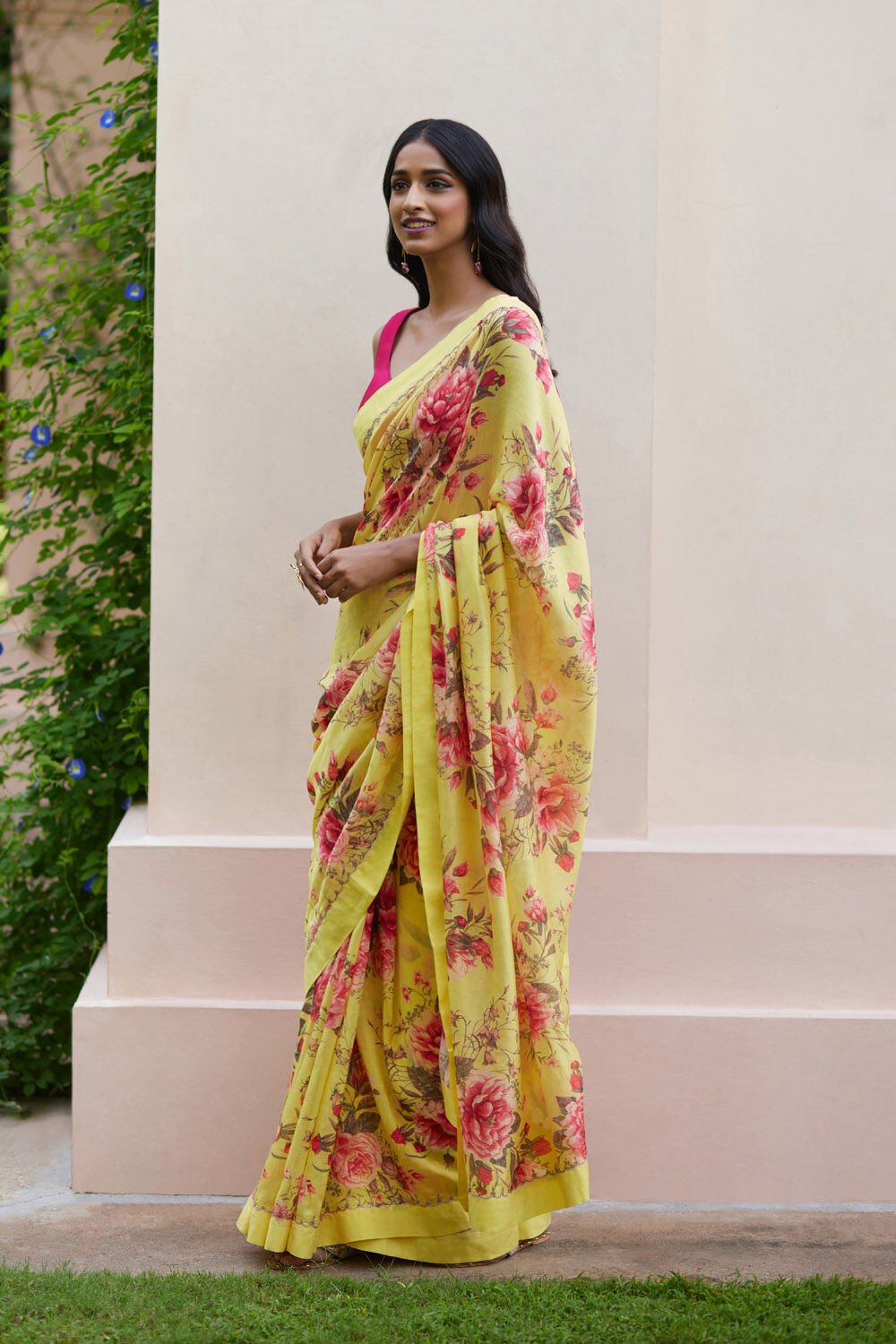 Yellow Pure Silk Cotton Embroidery Saree image number null