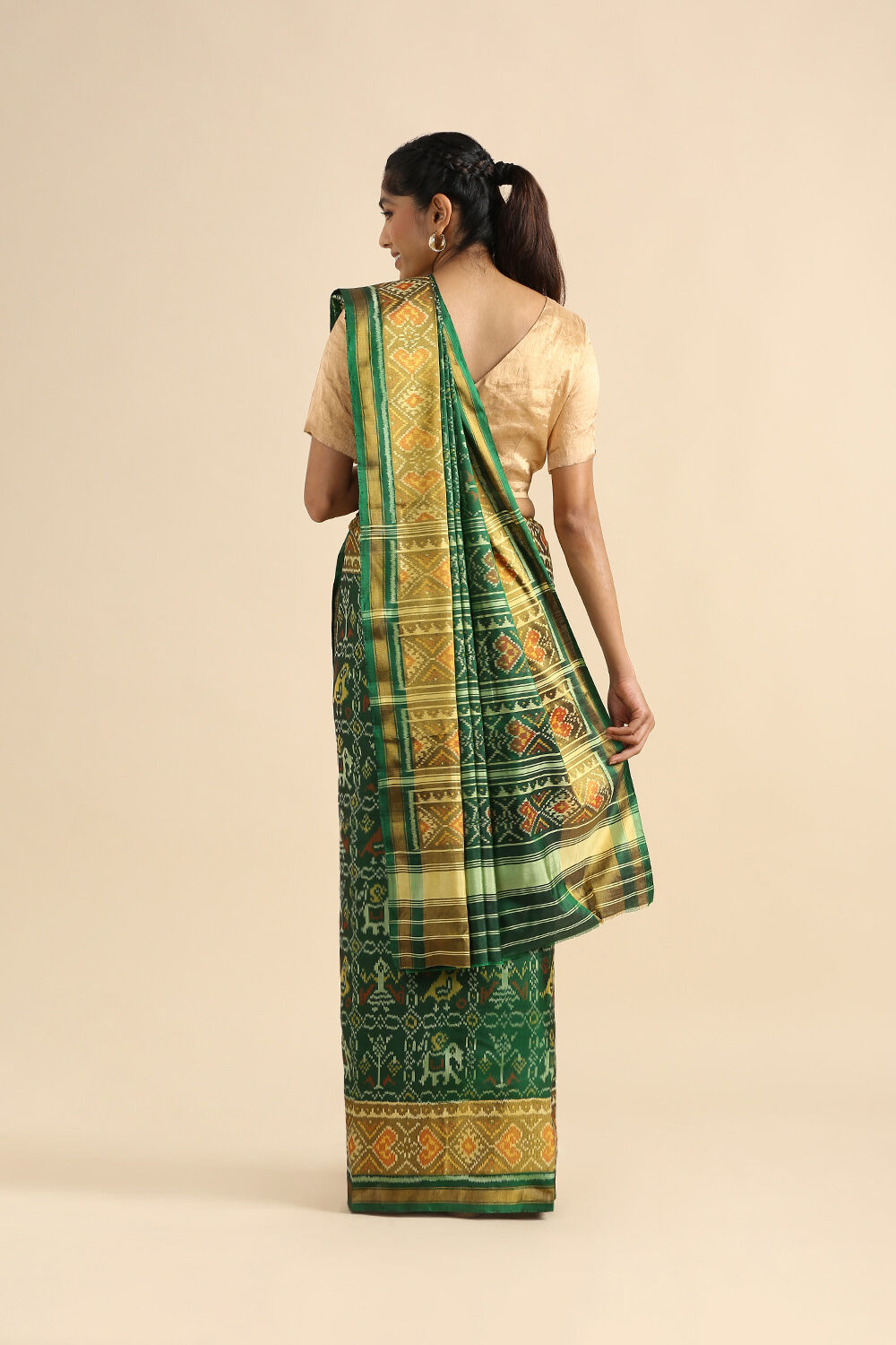 Dark Green Pure Silk Rajkot Patola Ikat Saree image number null