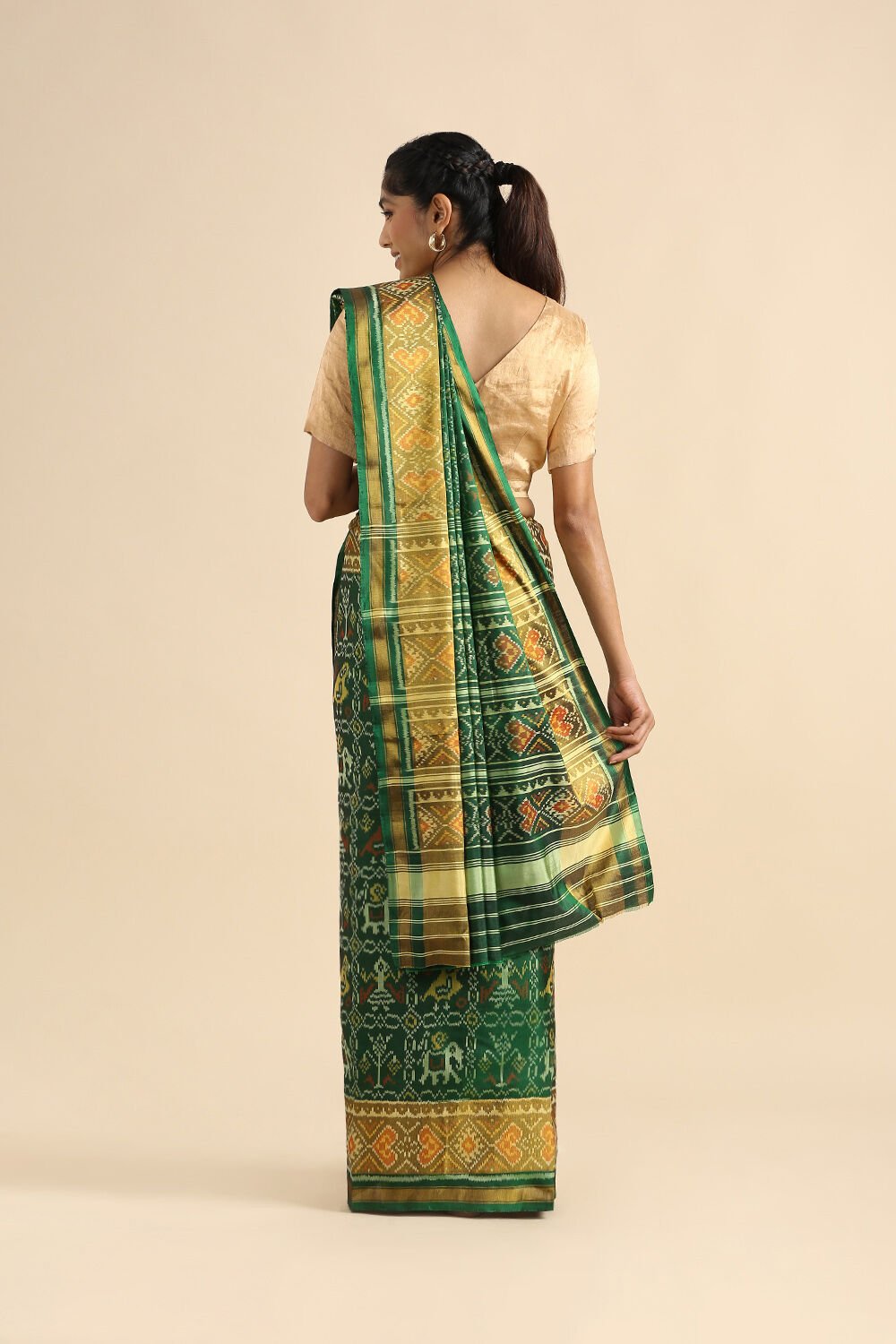 Dark Green Pure Silk Rajkot Patola Ikat Saree image number null