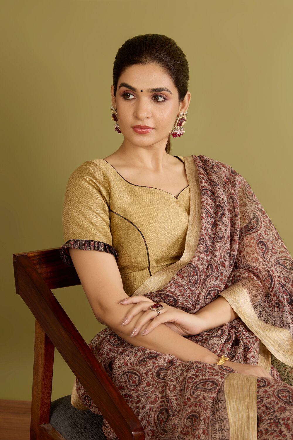 Beige Viscose Brocade Blouse image number null