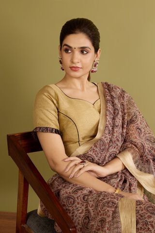 Beige Viscose Brocade Blouse