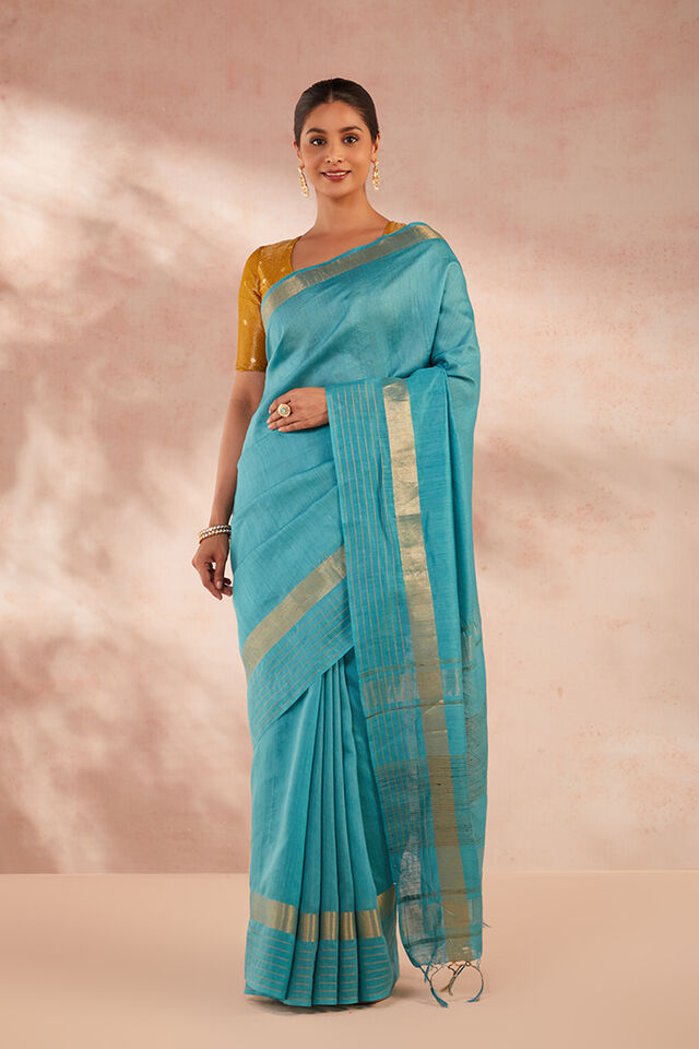 Blue Bhagalpur Woven Pure Silk Saree