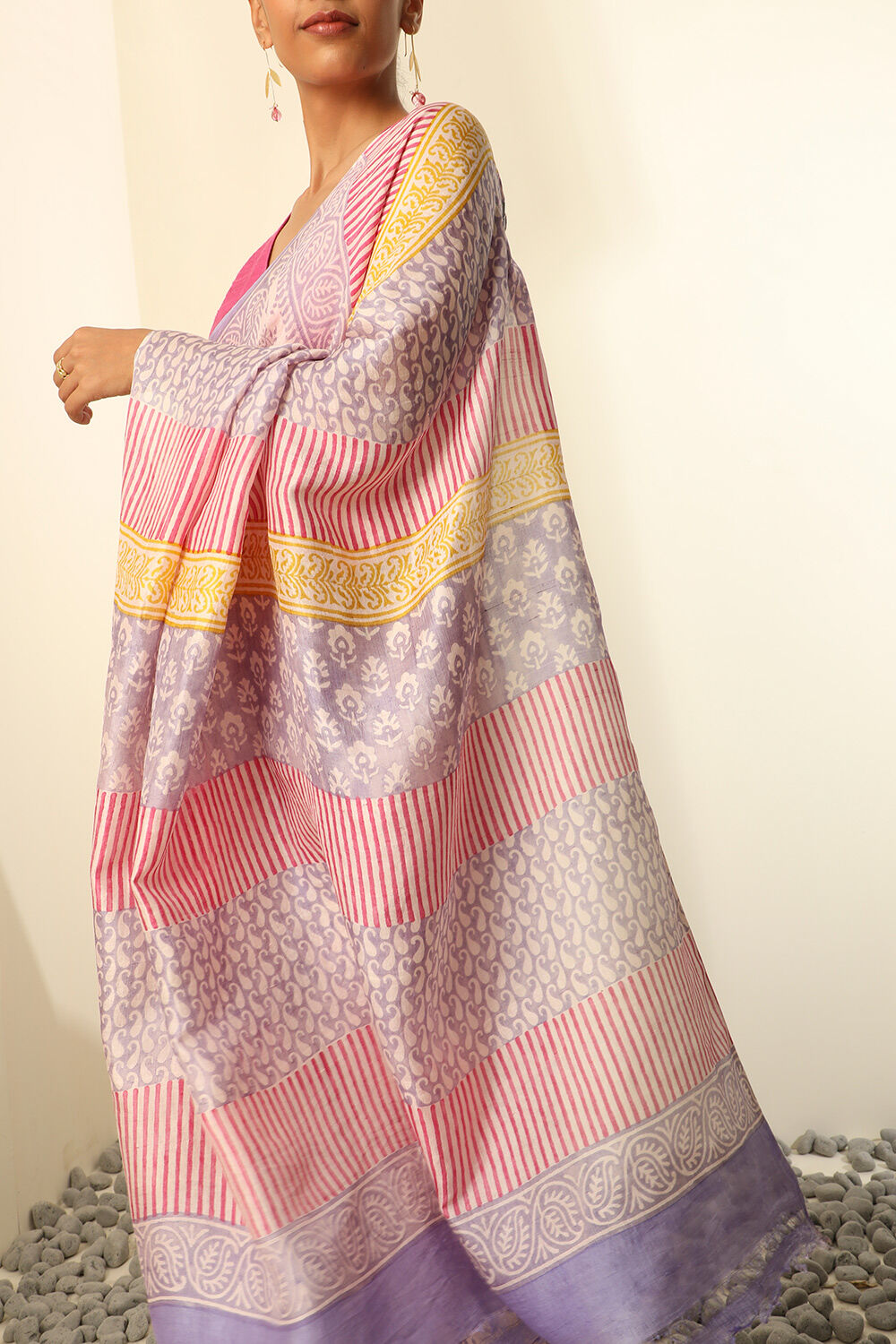 Light Pink Pure Silk Block Printed Saree image number null