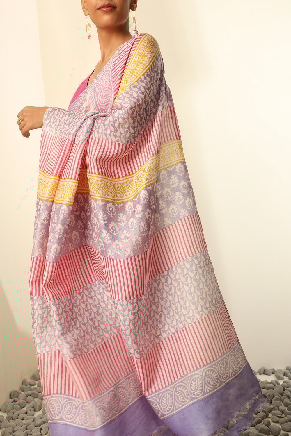 Light Pink Pure Silk Block Printed Saree image number null