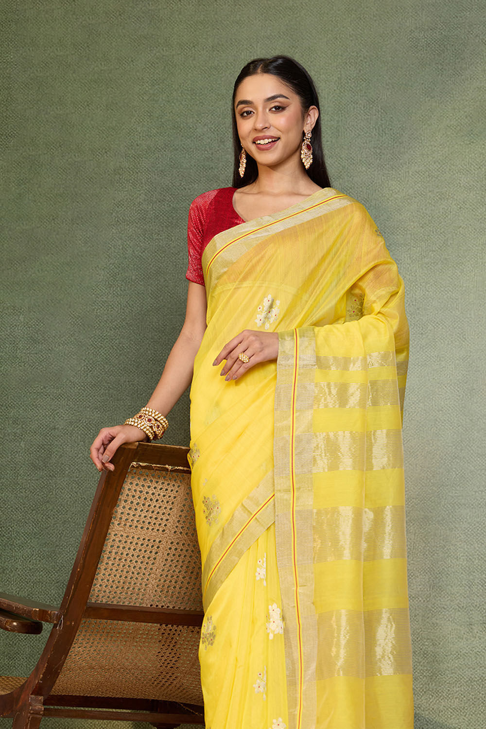 Yellow Woven Pure Silk Cotton Chanderi Saree image number null