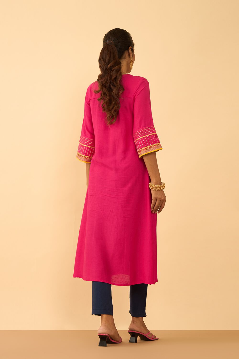 Pink Viscose Embroidered Kurta image number null