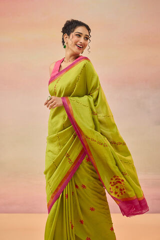 Light Green Pure Silk Block Printed Chattisgarh Saree thumbnail image number null