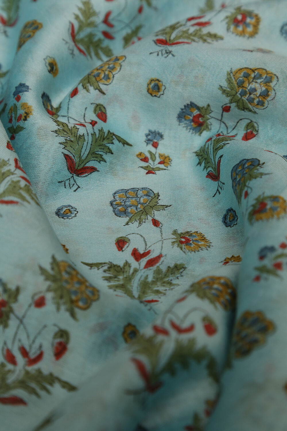 Powder Blue Printed Pure Silk Cotton Suit Set image number null