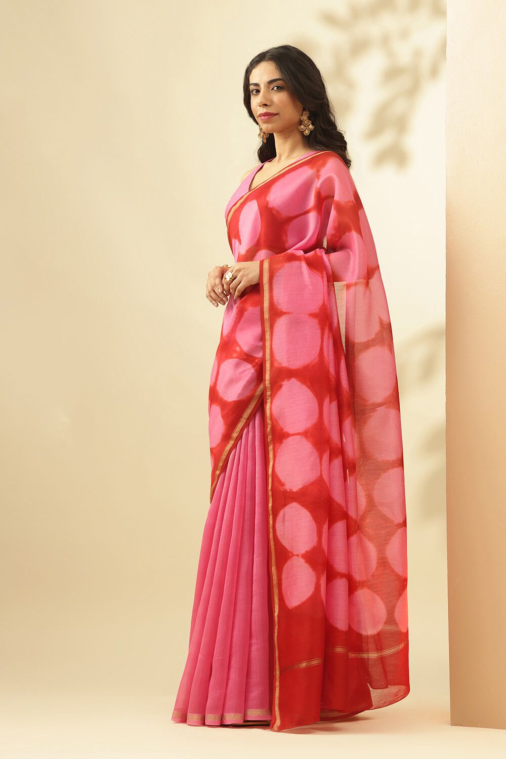 Pink Tie and Dye Shibori Pure Silk Cotton Rajasthan Saree image number null