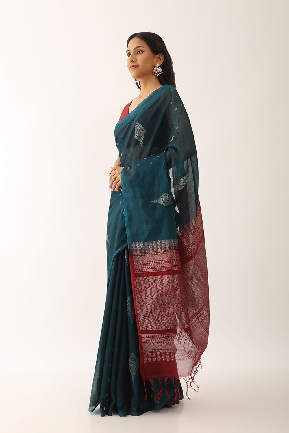 Navy Woven Pure South Silk Cotton Saree image number null