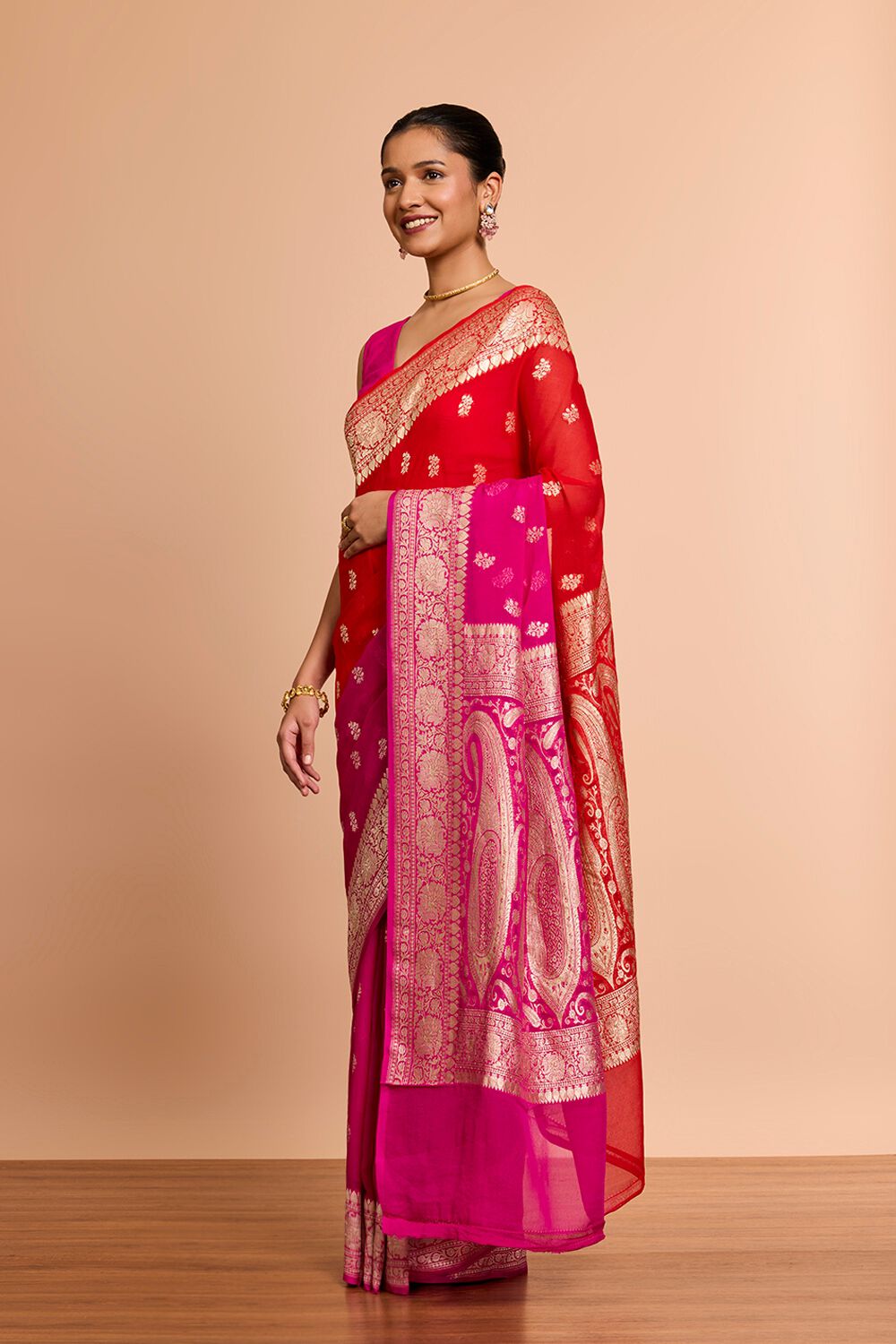 Red Pure Silk Georgette Cutwork Banaras Saree image number null