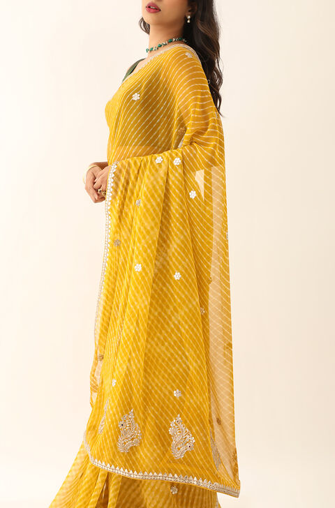 Yellow Pure Silk Georgette Gota Patti Saree