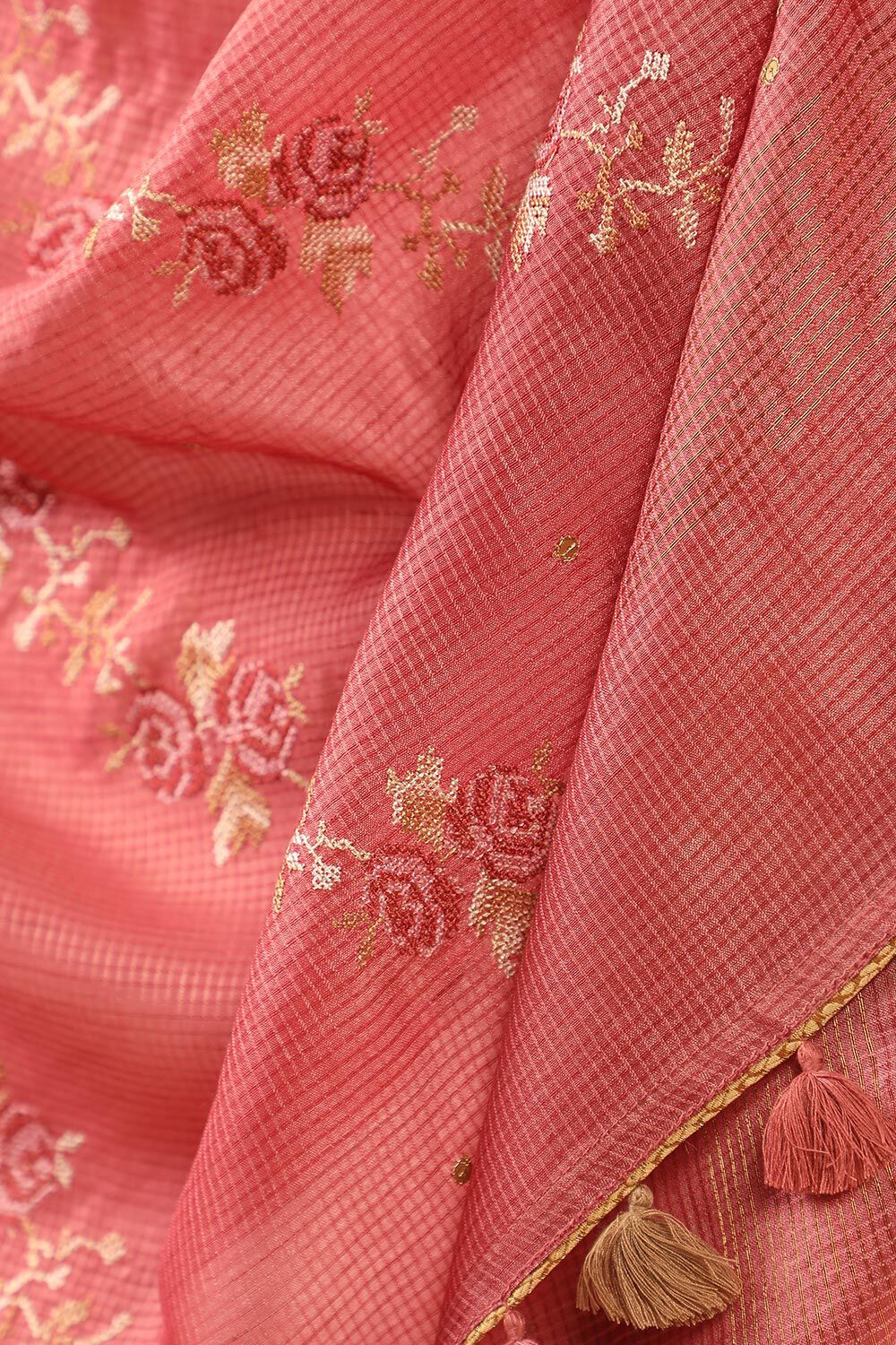 Pink Pure Tussar Silk Embroidery Saree image number null