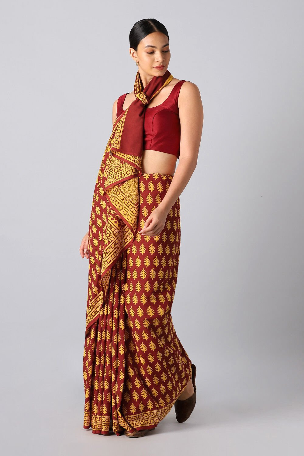 Red Pure Cotton Bagh Printed Saree image number null
